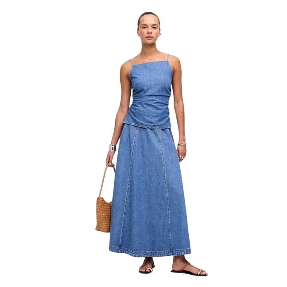 Madewell Airy Denim Ruched Cami Tank Top Smocked Back Blue NWT Size 6 - Picture 2 of 9